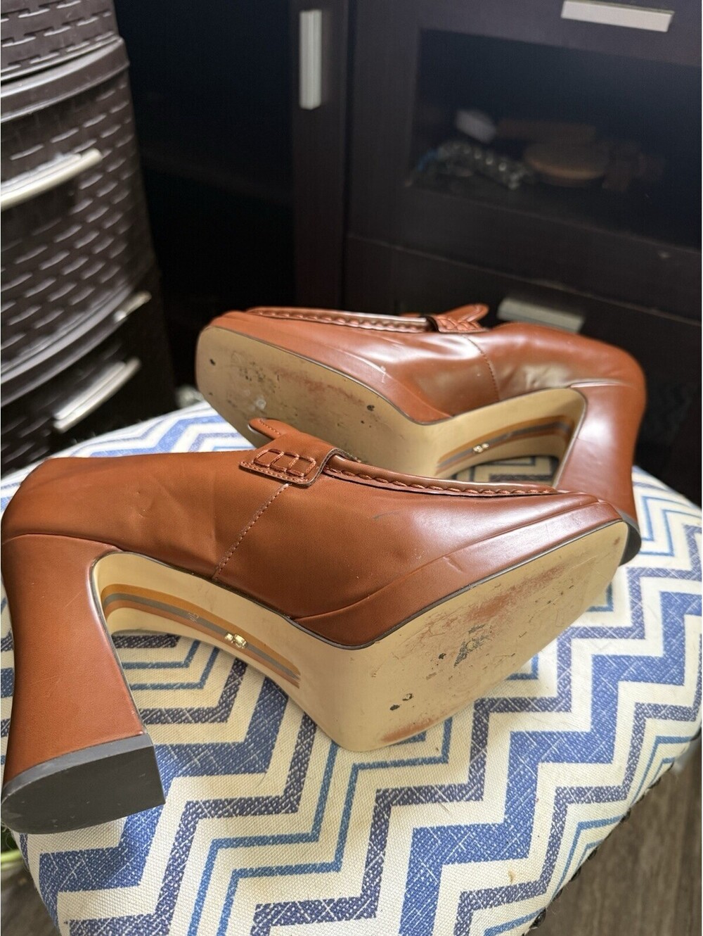 Sam Edelman Women’s Brown Leather Tassel Almond Toe Slip-On Pumps 9.5M - Picture 6 of 8